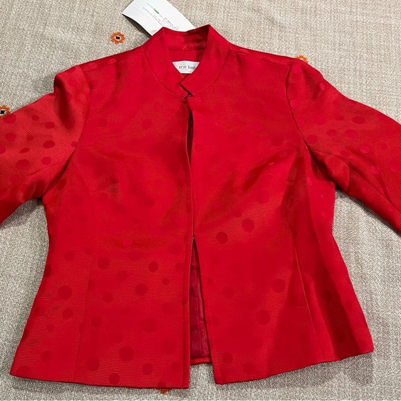 Erin London Spring Jacket Blazer Coat Mandarin - Red Open Front Small Dots - Picture 9 of 13